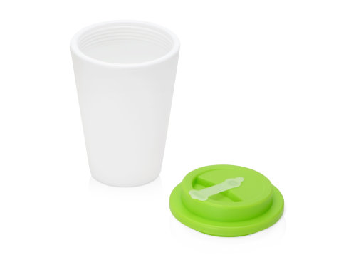 Пластиковый стакан Take away с двойными стенками и крышкой с силиконовым клапаном, 350 мл, белый/зел. Яблоко