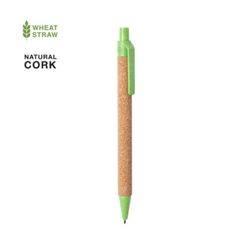 Ручка шариковая YARDEN, зеленый, натуральная пробка, пшеничная солома, ABS пластик, 13,7 см (зеленый)