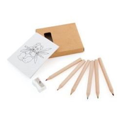 Набор цветных карандашей с раскрасками и точилкой "Figgy", 7,4х9х1,5см, дерево, картон, бумага (коричневый)